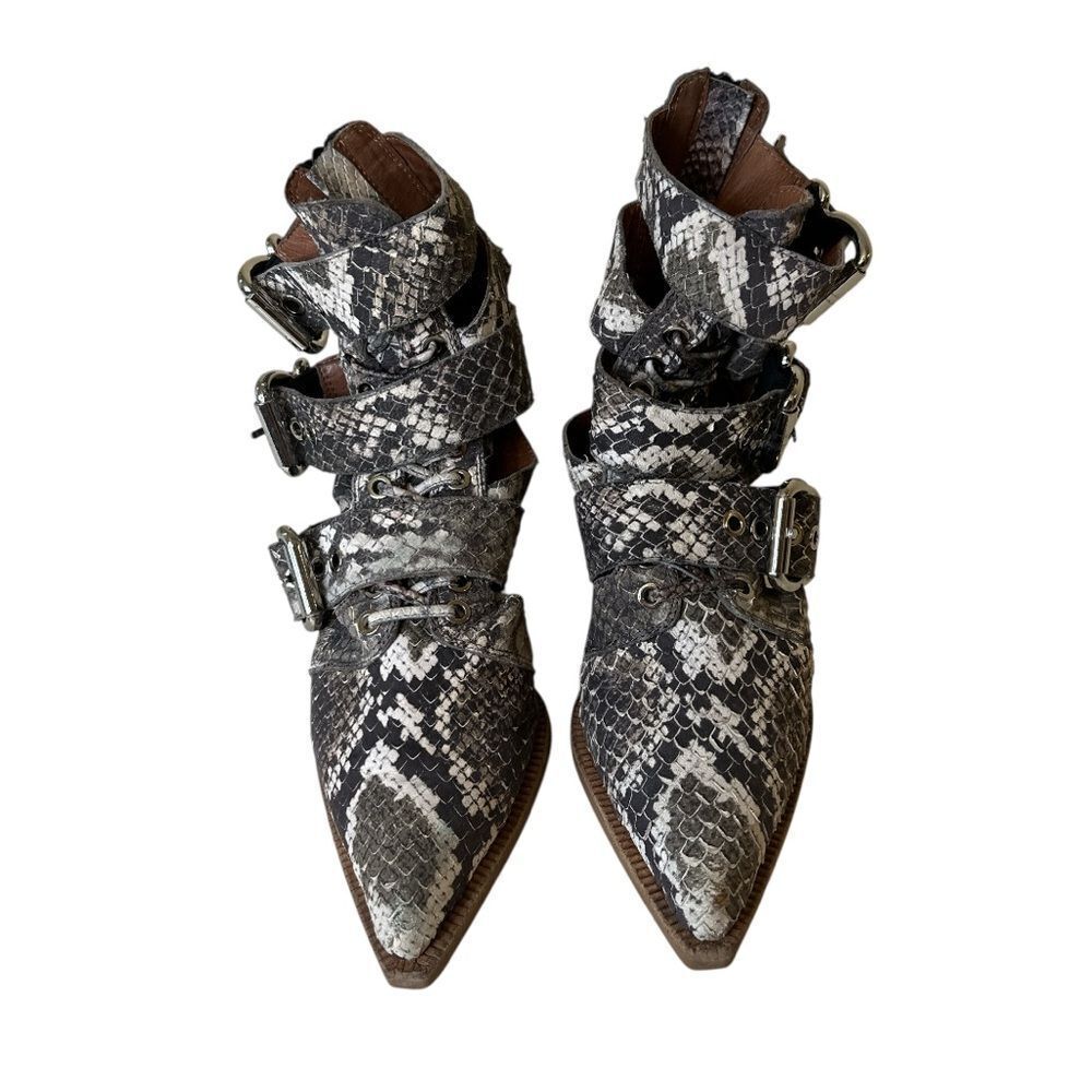 JEFFREY CAMPBELL Snakeskin Buckle Ankle Caceres Bootie in Brown & Grey Snake - Picture 3 of 14